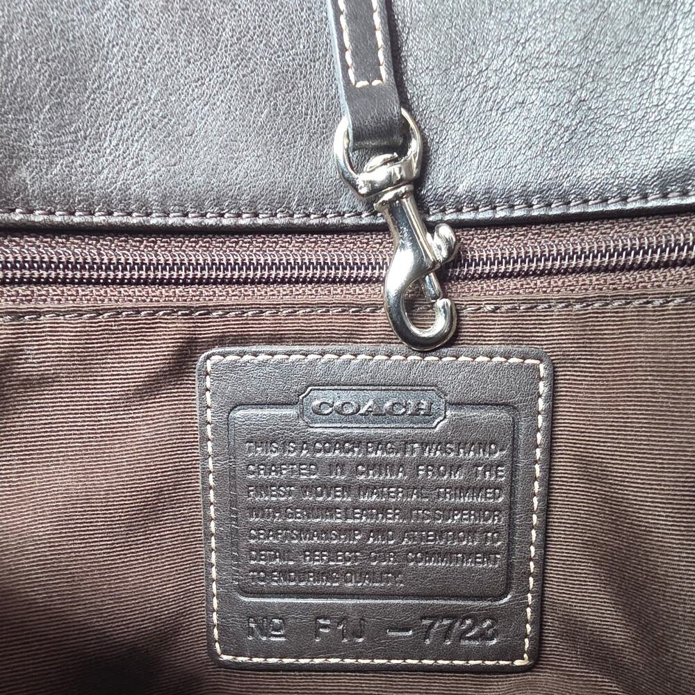 Vintage Coach FJ7721 Signature Wool Tote Brown Leather Handbag - Picture 10 of 16